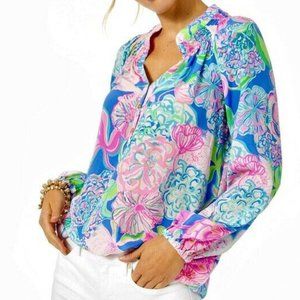 Lilly Pulitzer Elsa Silk Blouse Large Peony